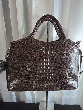 BRAHMIN LEATHER Croc-Embossed Brown Top-Handle SATCHEL  Bag
